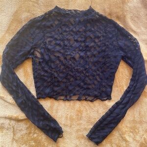 Sheer mesh mock neck top